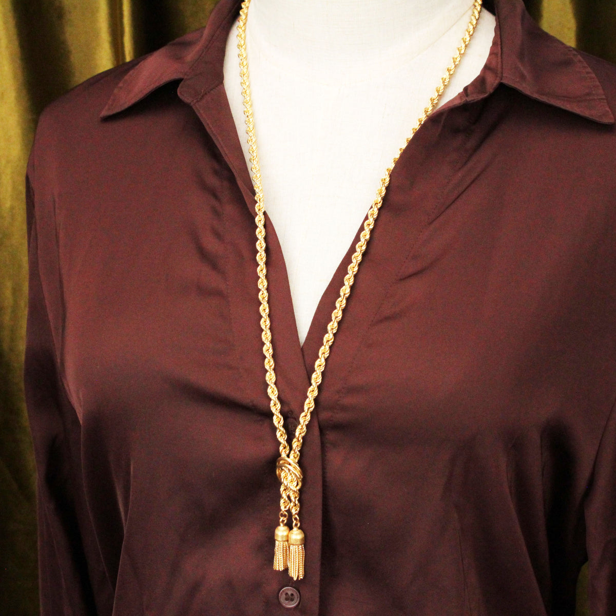 VINTAGE ESTATE 35.65g 18ct GOLD LONG ROPE TWIST &amp; TASSEL NECKLACE