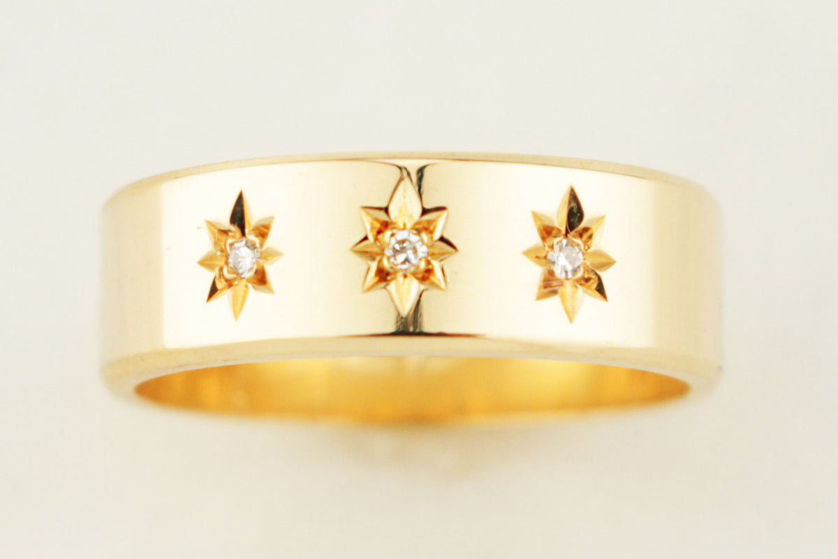 VINTAGE c1950 STARBURST FLUSH SET DIAMOND BAND 18ct GOLD