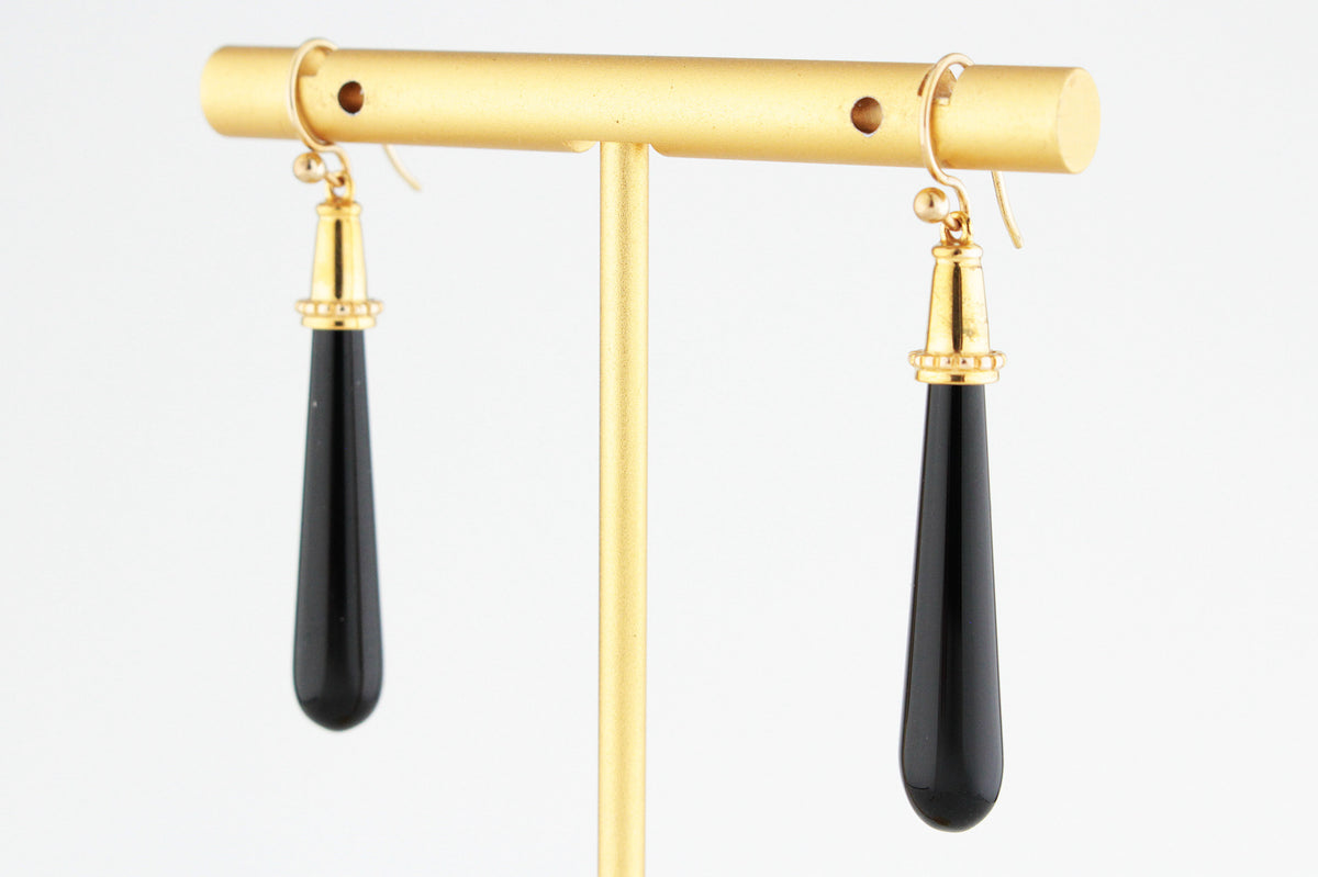 RETRO ONYX PENDELOQUE EARRINGS 9ct GOLD
