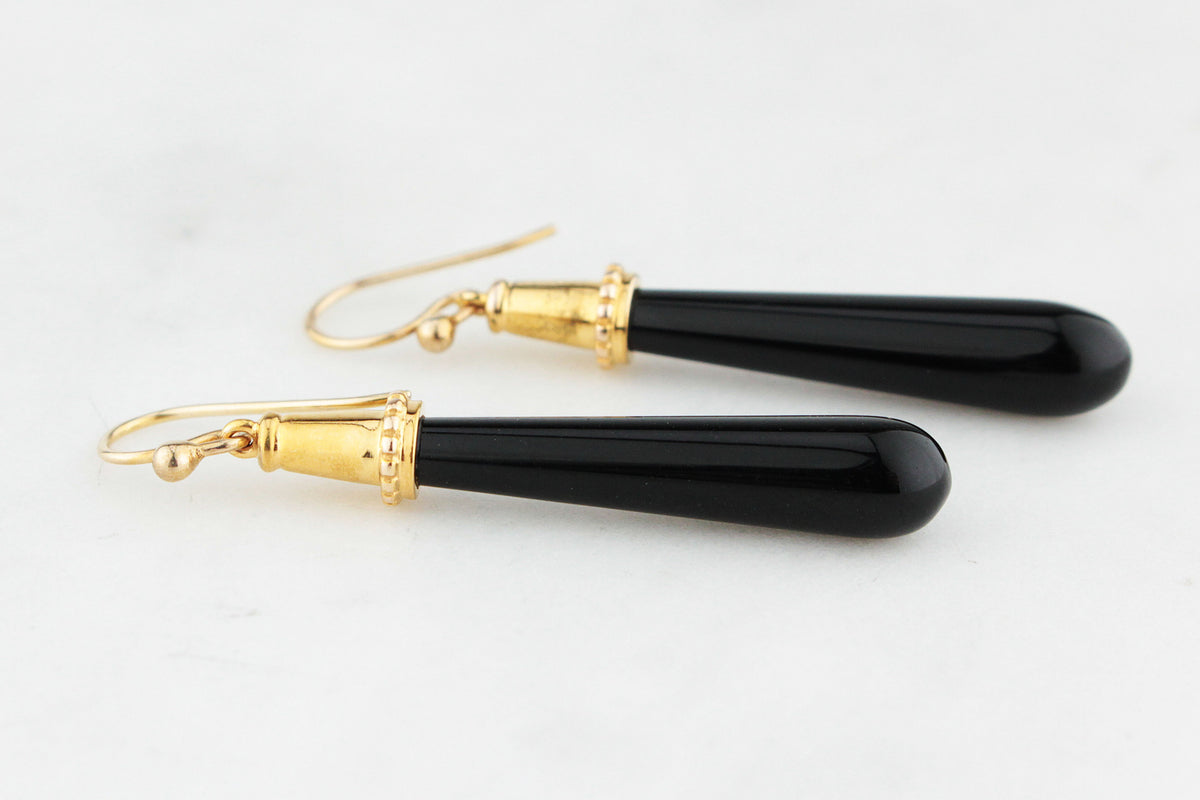 RETRO ONYX PENDELOQUE EARRINGS 9ct GOLD