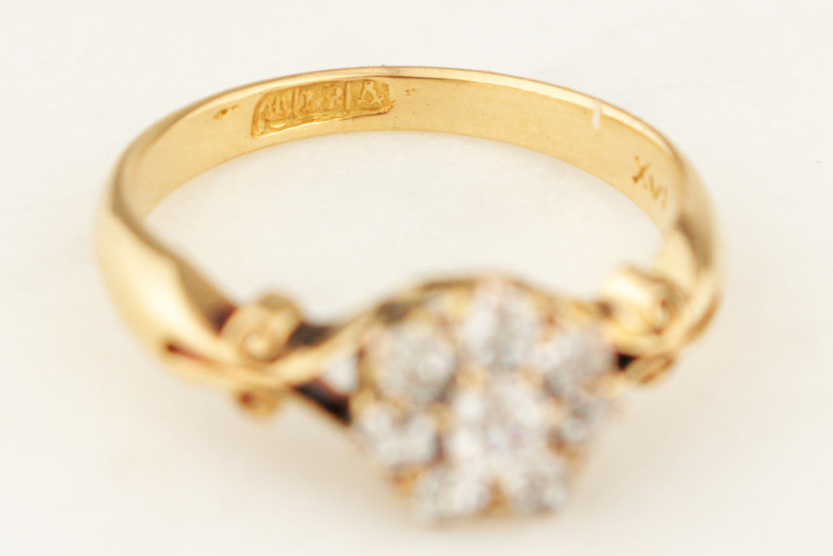 ANTIQUE VICTORIAN c1890 AUSTRALIAN DIAMOND DAISY CLUSTER RING 18ct GOLD