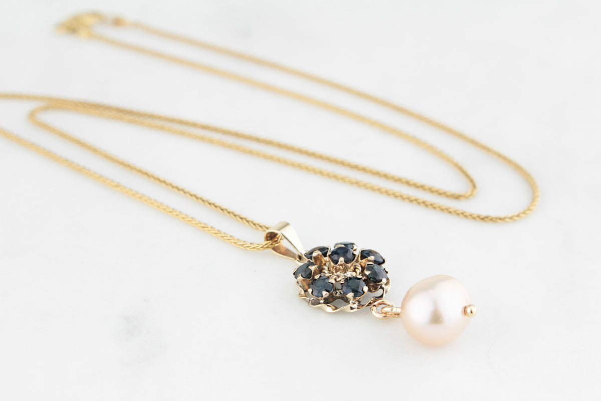 VINTAGE SAPPHIRE &amp; PEARL PENDANT 18ct GOLD