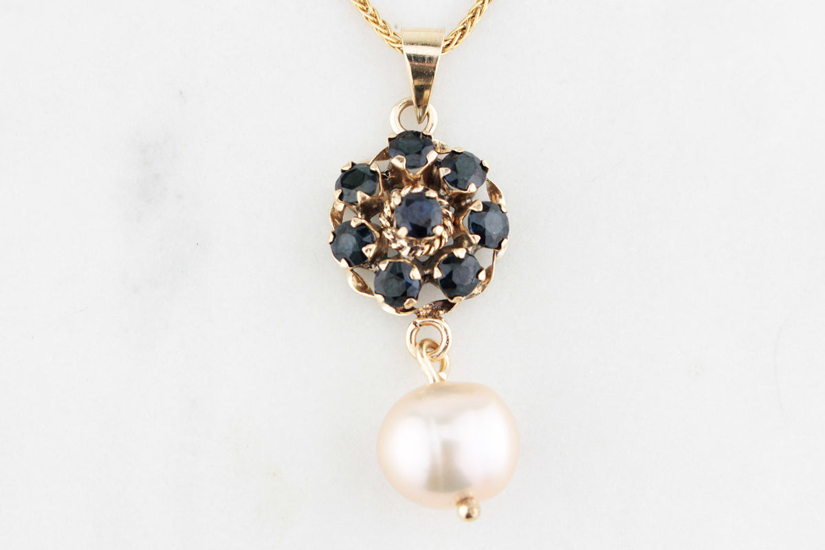VINTAGE SAPPHIRE &amp; PEARL PENDANT 18ct GOLD