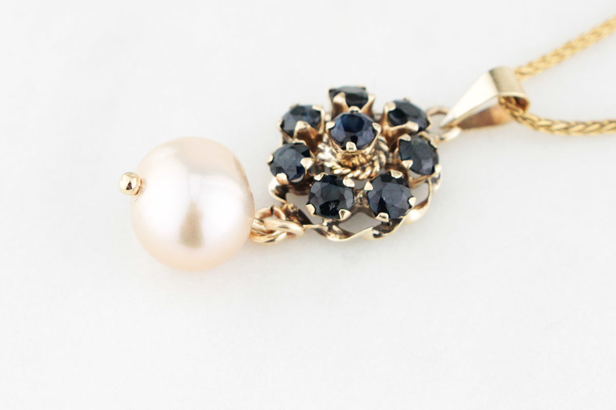 VINTAGE SAPPHIRE &amp; PEARL PENDANT 18ct GOLD