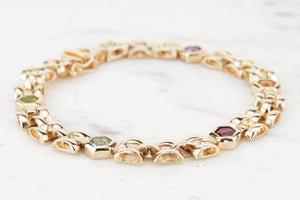 RETRO ESTATE MIXED GEM BRACELET ON 9ct YELLOW GOLD