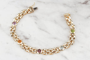 RETRO ESTATE MIXED GEM BRACELET ON 9ct YELLOW GOLD