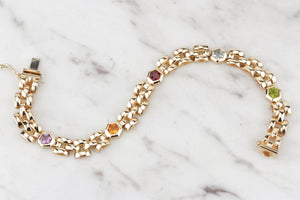 RETRO ESTATE MIXED GEM BRACELET ON 9ct YELLOW GOLD