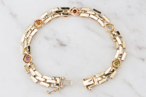 RETRO ESTATE MIXED GEM BRACELET ON 9ct YELLOW GOLD