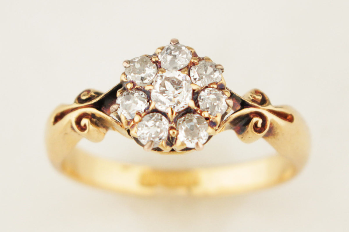ANTIQUE VICTORIAN c1890 AUSTRALIAN DIAMOND DAISY CLUSTER RING 18ct GOLD