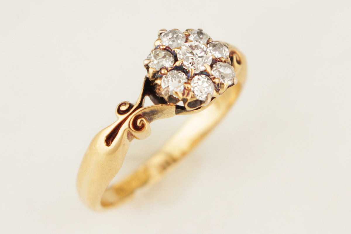 ANTIQUE VICTORIAN c1890 AUSTRALIAN DIAMOND DAISY CLUSTER RING 18ct GOLD