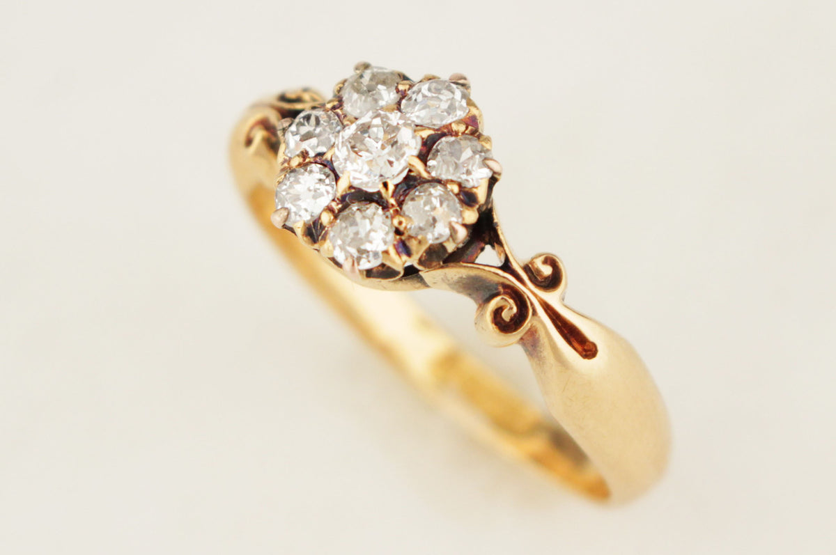 ANTIQUE VICTORIAN c1890 AUSTRALIAN DIAMOND DAISY CLUSTER RING 18ct GOLD