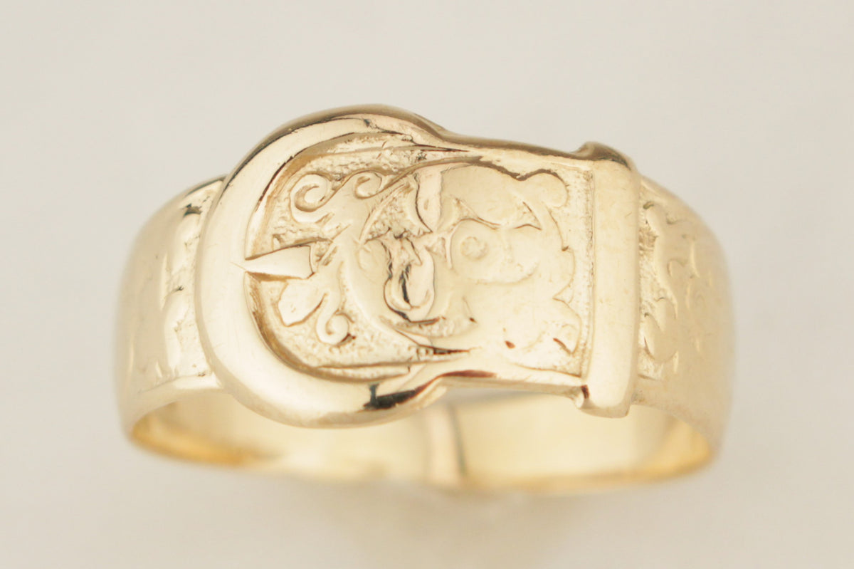 RETRO ANTIQUE STYLE BUCKLE RING 9ct YELLOW GOLD