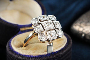 ANTIQUE ART DECO c1920 1ct DIAMOND CLUSTER RING 18ct GOLD & PLATINUM