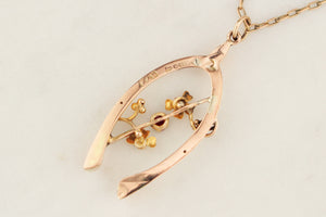 ANTIQUE EDWARDIAN 1914 GARNET WISHBONE PENDANT 9ct GOLD