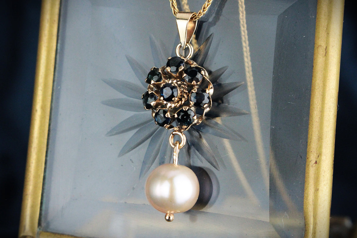 VINTAGE SAPPHIRE &amp; PEARL PENDANT 18ct GOLD