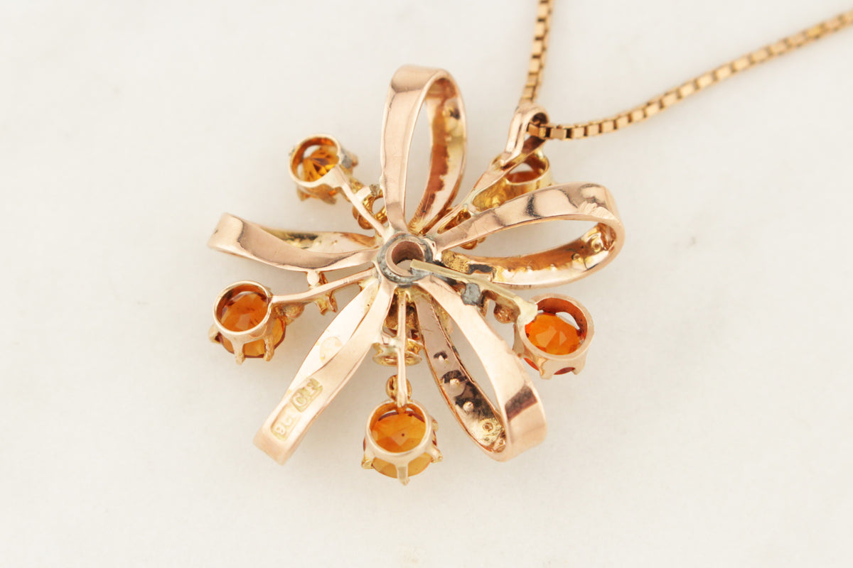 ANTIQUE AUSTRALIAN VICTORIAN c1855 CITRINE &amp; SEED PEARL PENDANT 9ct ROSE GOLD