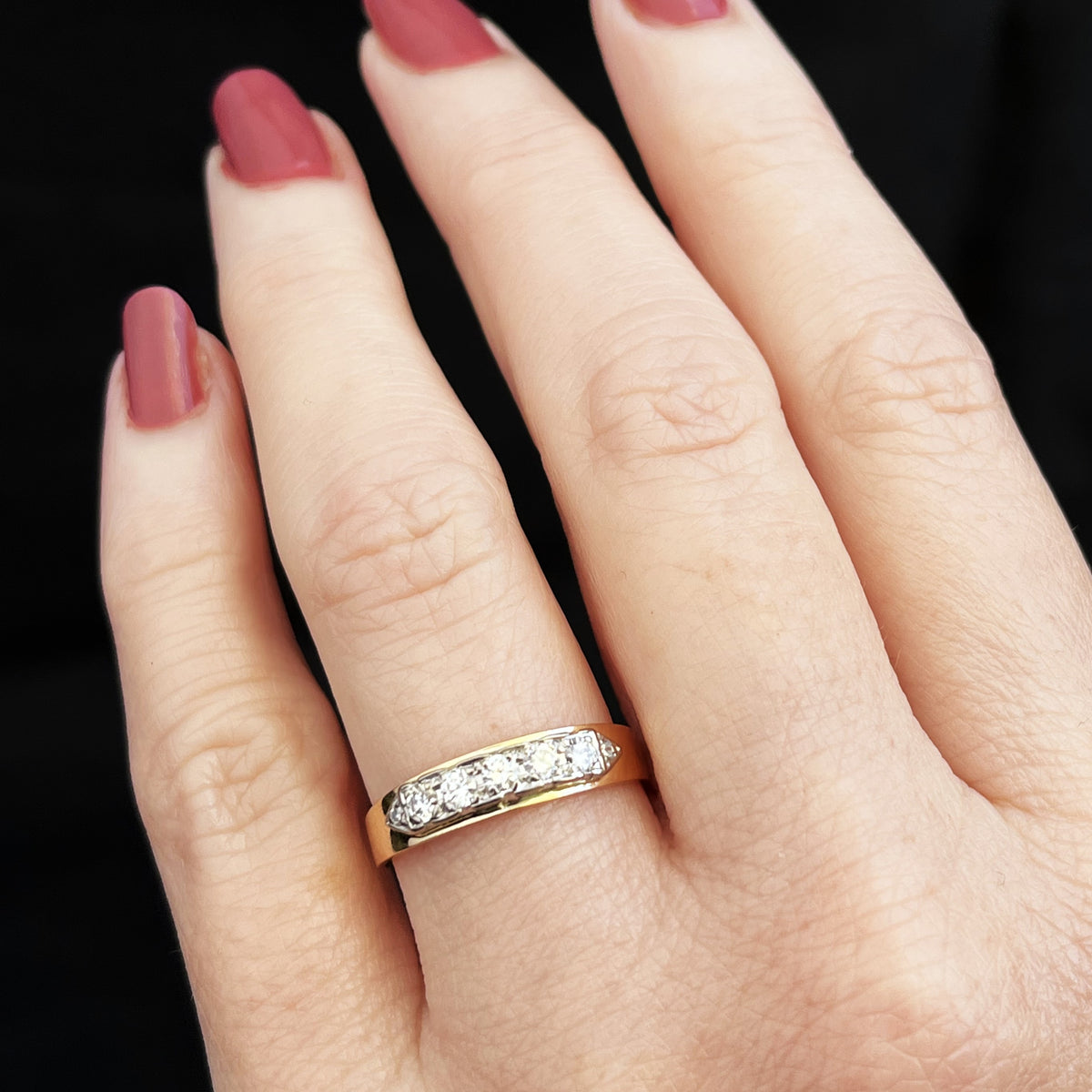 VINTAGE c1940 SEVEN STONE DIAMOND RING 18ct GOLD &amp; PALLADIUM