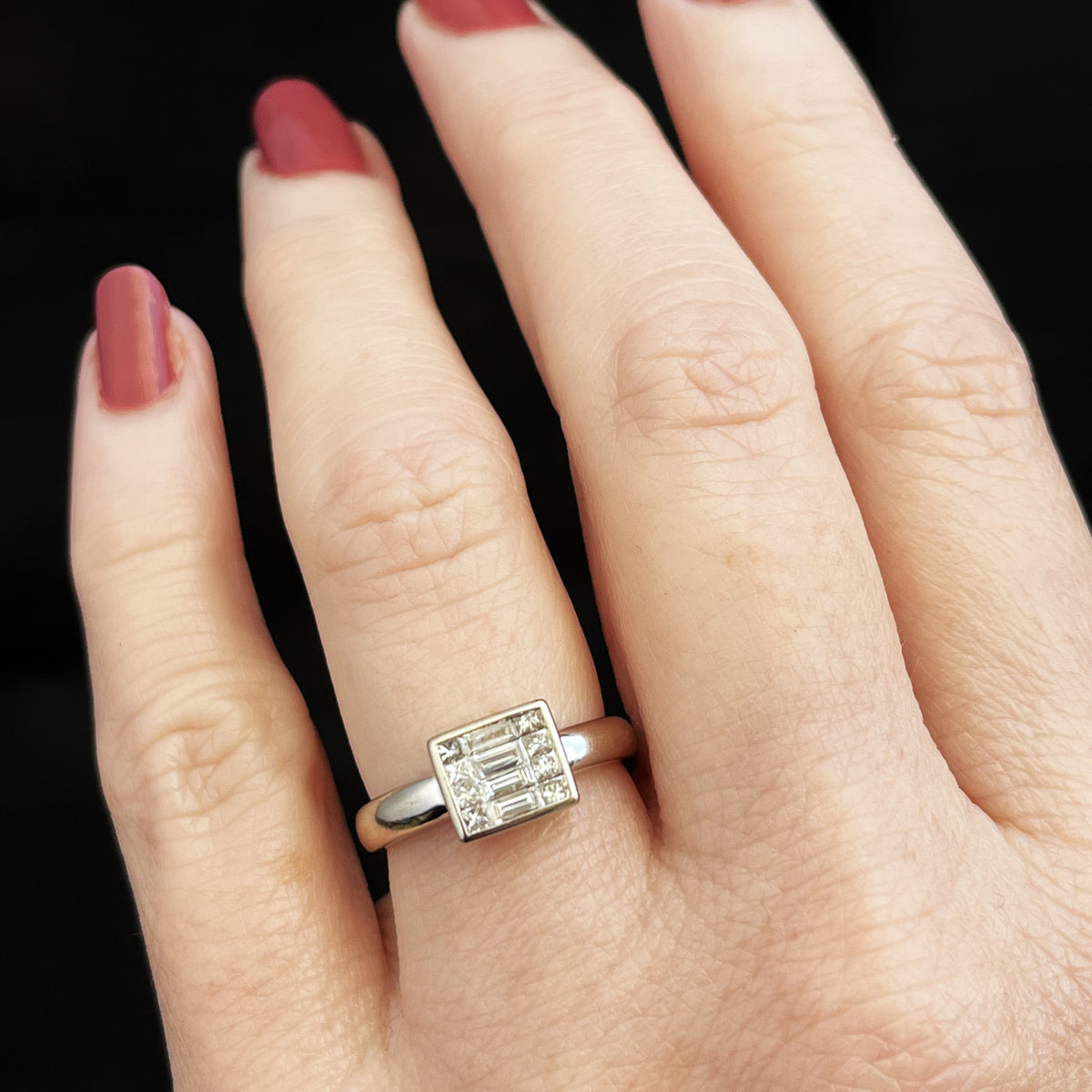 RETRO DIAMOND .50ct CLUSTER RING 18ct WHITE GOLD