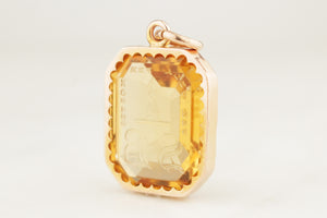 ANTIQUE VICTORIAN CITRINE INTAGLIO SEAL PENDANT ON 14ct GOLD