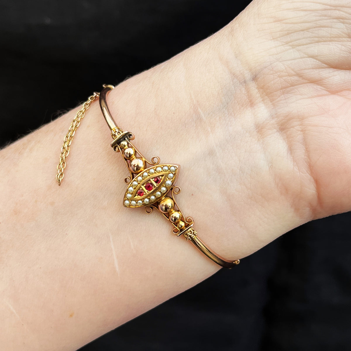 ANTIQUE EDWARDIAN c1900 PASTE & SEED PEARL BANGLE 9ct GOLD