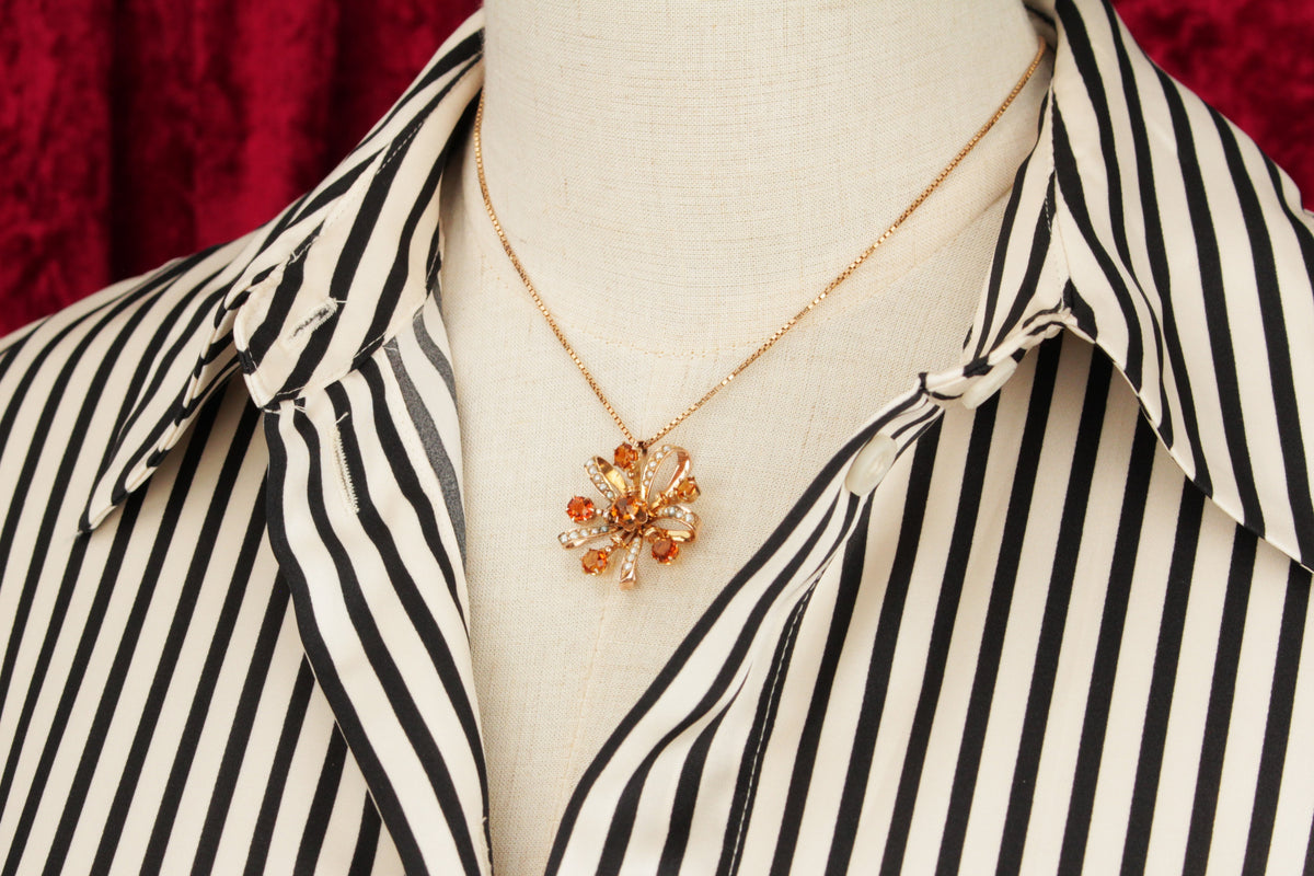 ANTIQUE AUSTRALIAN VICTORIAN c1855 CITRINE &amp; SEED PEARL PENDANT 9ct ROSE GOLD