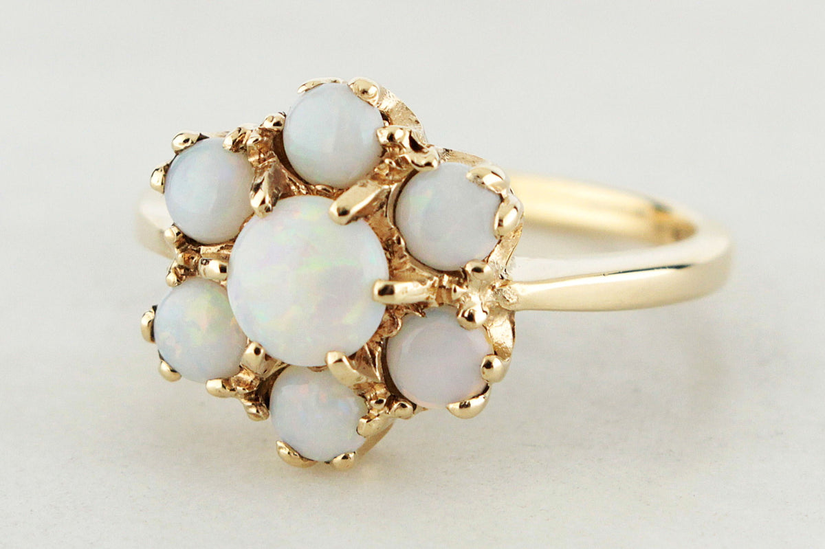 RETRO SOLID OPAL CLUSTER RING 9ct GOLD