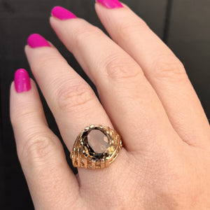 VINTAGE MID CENTURY c1960 4ct SMOKY QUARTZ COCKTAIL RING ON 10ct YELLOW GOLD