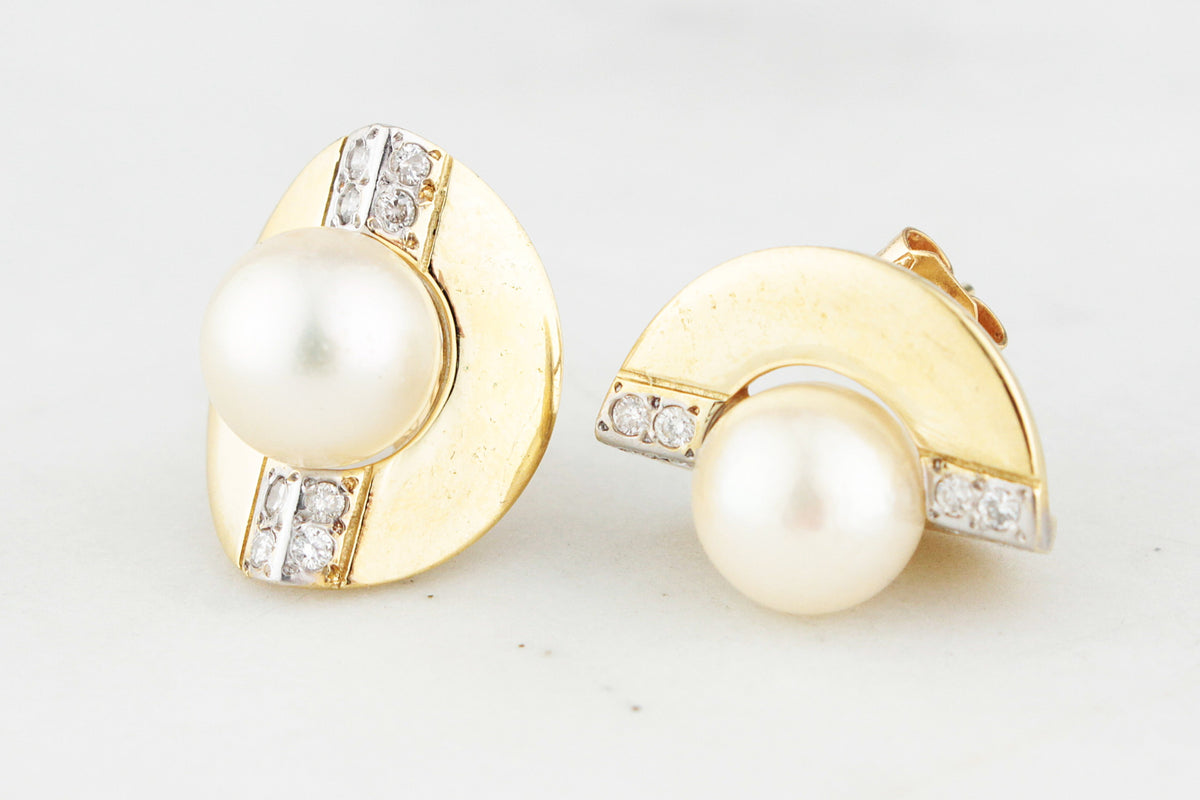 STATEMENT VINTAGE PEARL &amp; DIAMOND EARRINGS 18ct GOLD