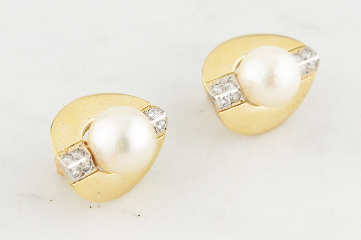 STATEMENT VINTAGE PEARL &amp; DIAMOND EARRINGS 18ct GOLD