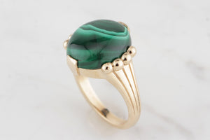 'THE CONSTANCE' MALACHITE RING BY R&V ON 9ct YELLOW GOLD