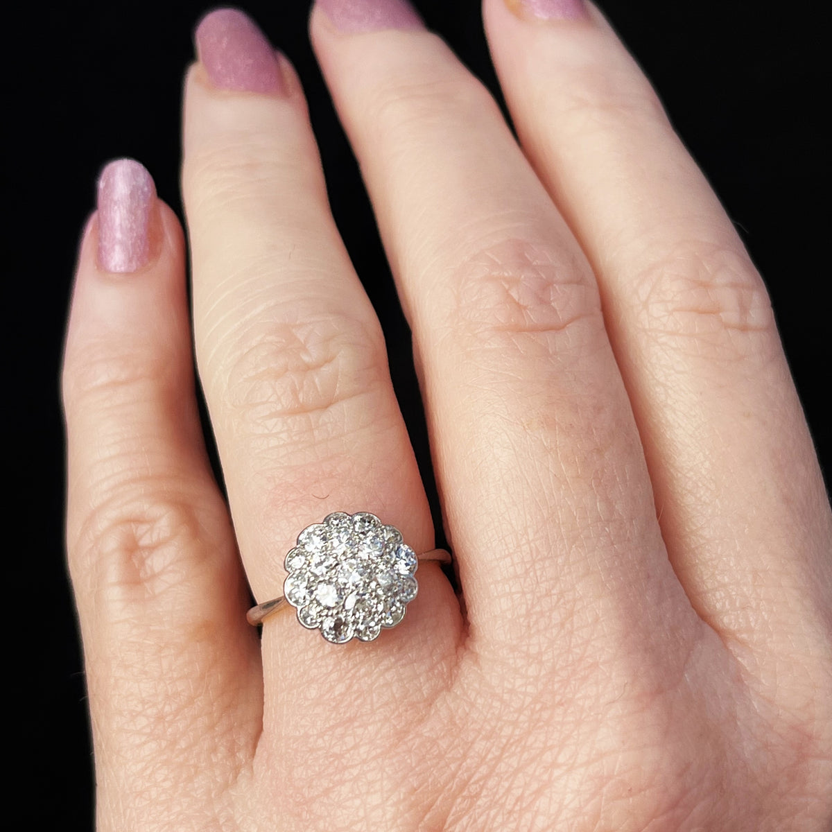 ANTIQUE c1920 1ct DIAMOND CLUSTER RING 18ct GOLD &amp; PLATINUM