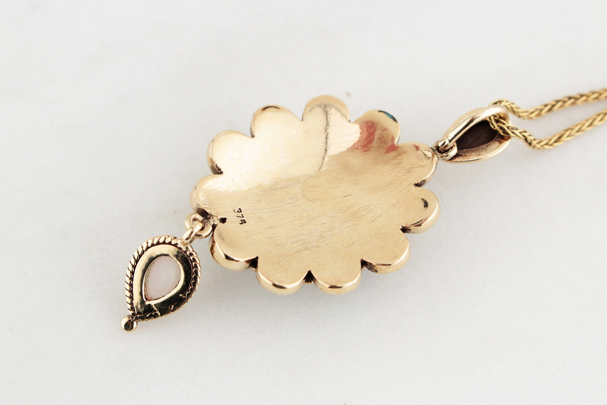 VINTAGE SOLID OPAL &amp; DIAMOND PENDANT 9ct GOLD