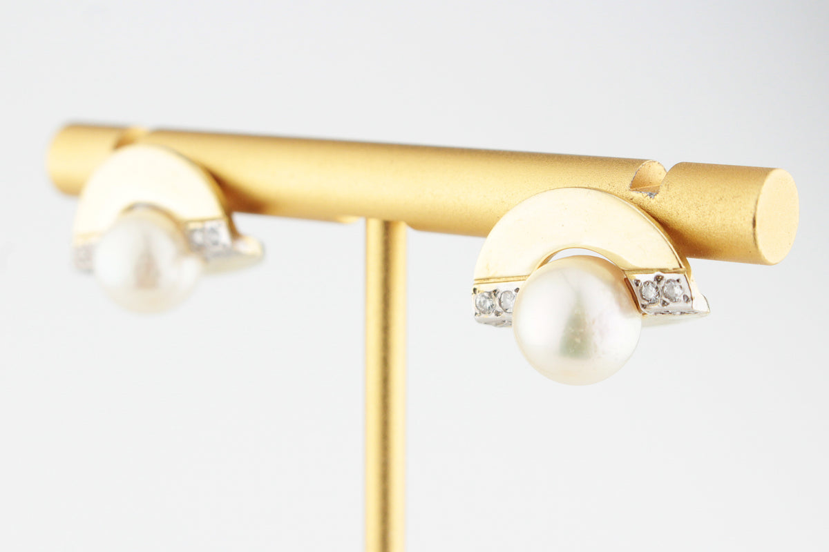 STATEMENT VINTAGE PEARL &amp; DIAMOND EARRINGS 18ct GOLD