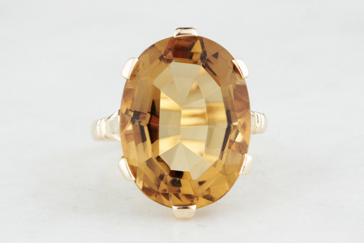 VINTAGE MID-CENTURY 1961 CITRINE COCKTAIL RING 9ct GOLD