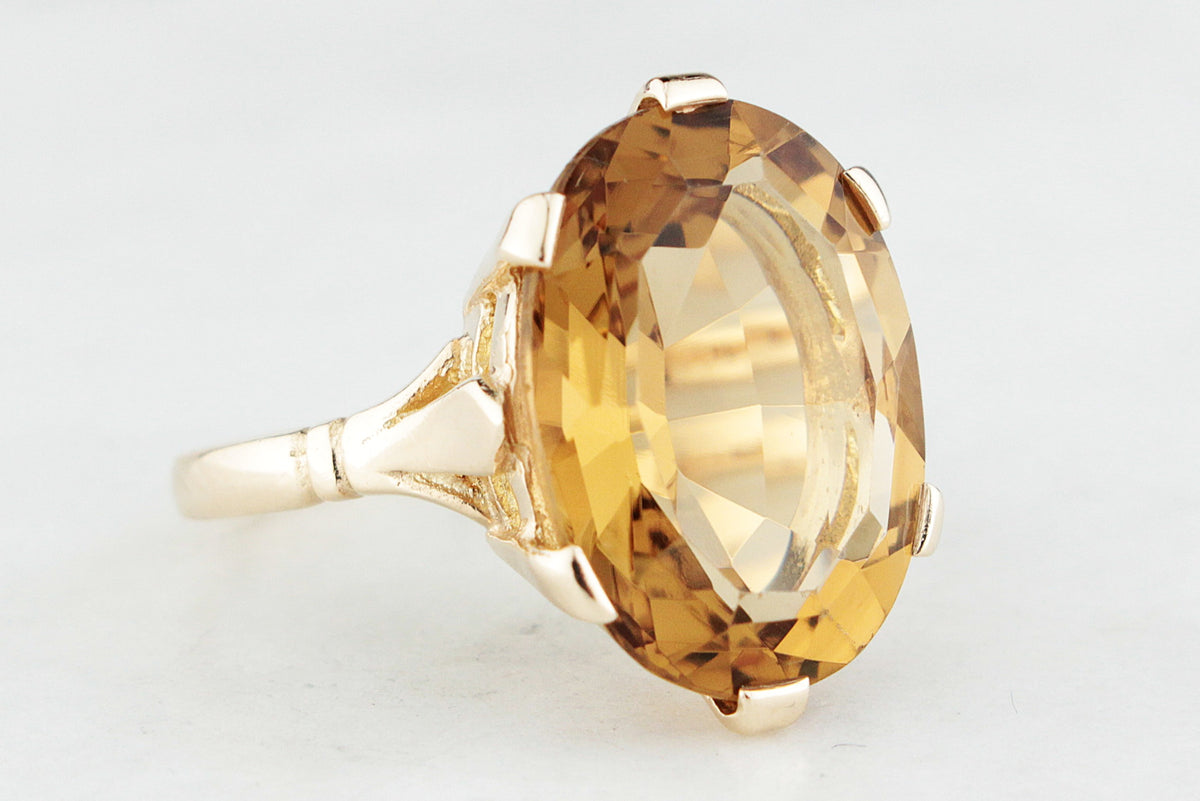 VINTAGE MID-CENTURY 1961 CITRINE COCKTAIL RING 9ct GOLD