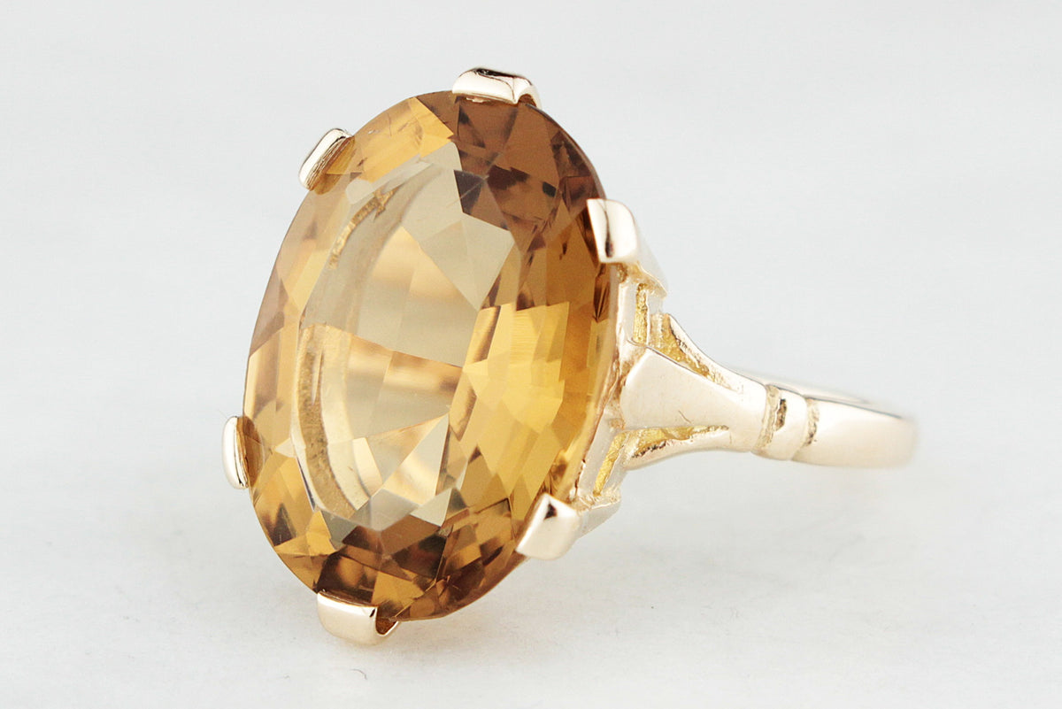 VINTAGE MID-CENTURY 1961 CITRINE COCKTAIL RING 9ct GOLD