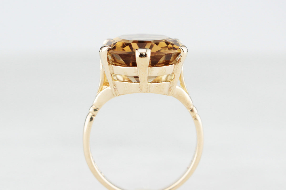 VINTAGE MID-CENTURY 1961 CITRINE COCKTAIL RING 9ct GOLD