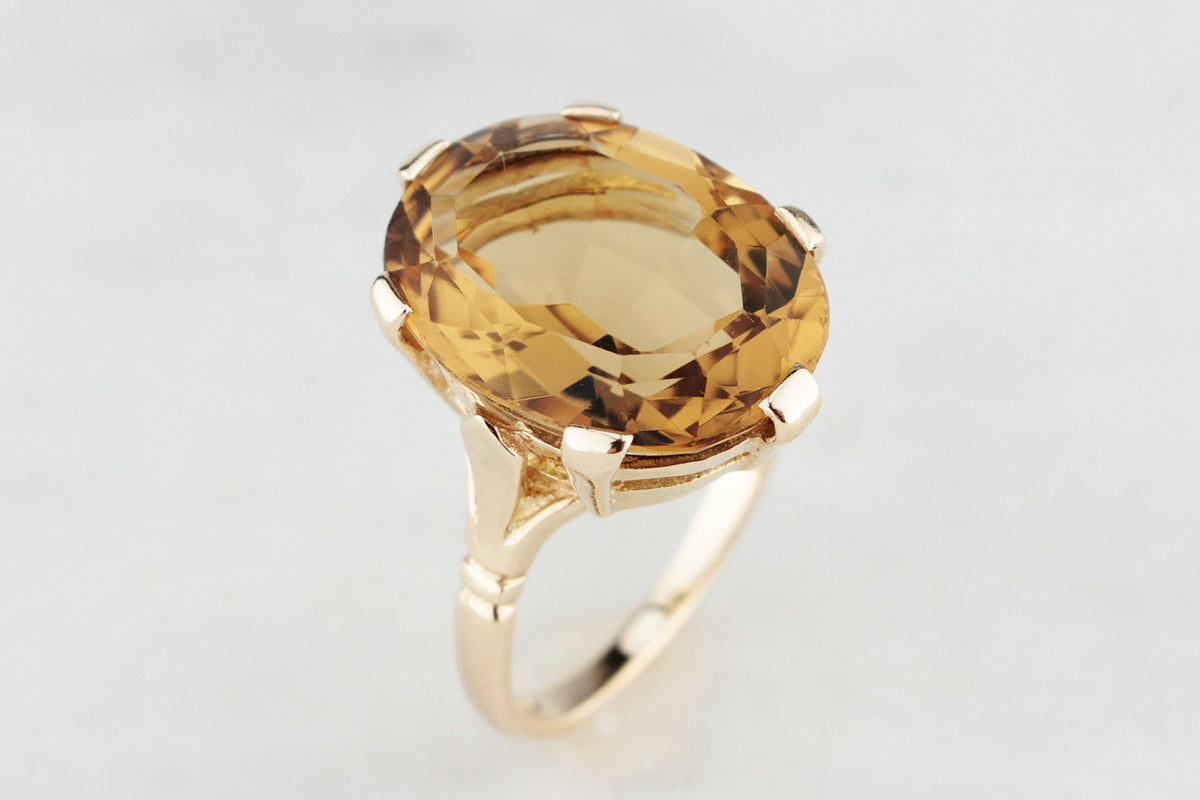 VINTAGE MID-CENTURY 1961 CITRINE COCKTAIL RING 9ct GOLD