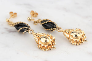 BESPOKE ANTIQUE STYLE BLACK CORAL EARRINGS ON  18CT YELLOW GOLD