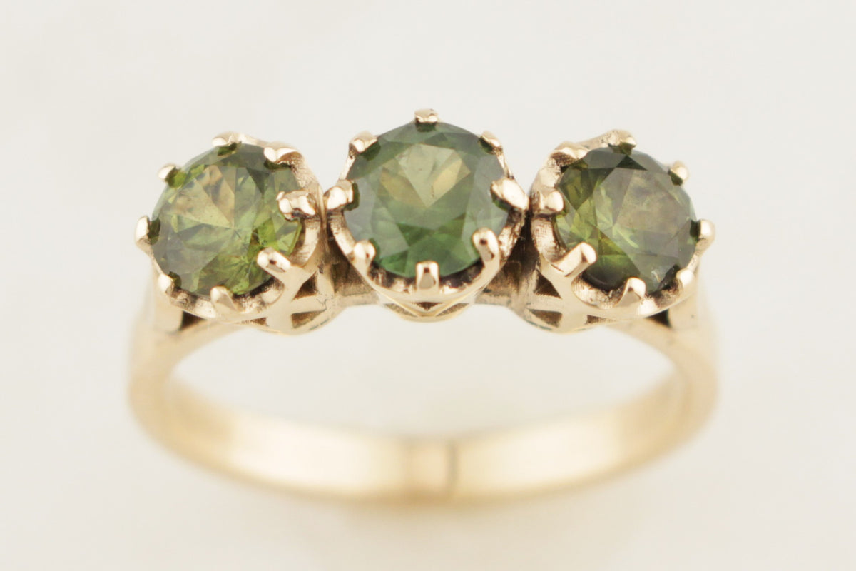 R&amp;V BESPOKE SAPPHIRE TRILOGY RING 9ct YELLOW GOLD