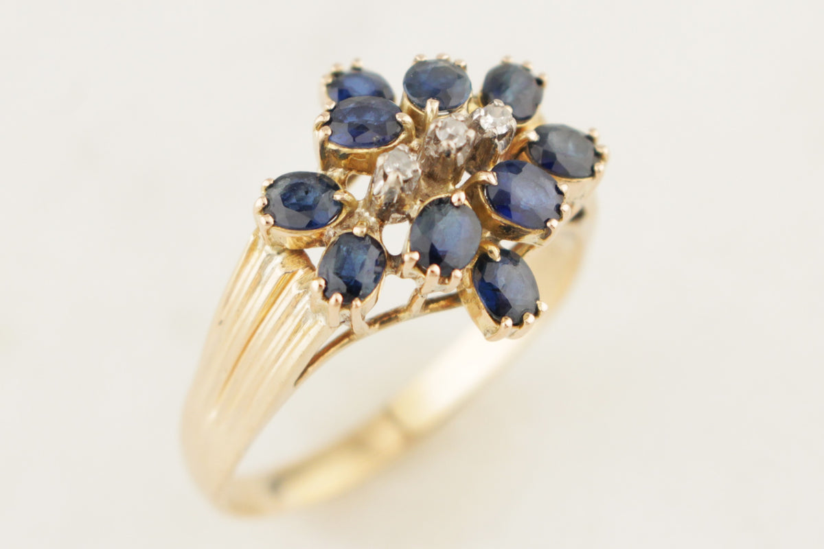 VINTAGE c1940 SAPPHIRE &amp; DIAMOND DRESS RING 14ct GOLD