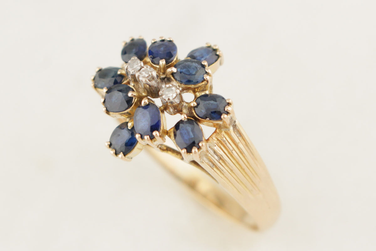 VINTAGE c1940 SAPPHIRE &amp; DIAMOND DRESS RING 14ct GOLD