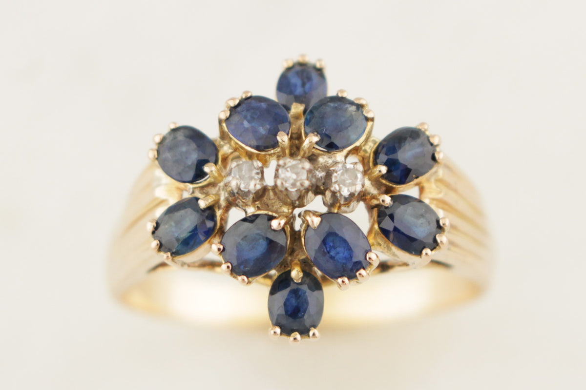 VINTAGE c1940 SAPPHIRE &amp; DIAMOND DRESS RING 14ct GOLD