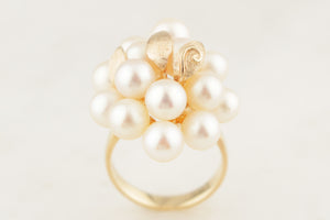 VINTAGE c1940/50 PEARL AND GOLD LEAF CLUSTER RING 14ct GOLD