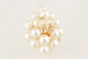 VINTAGE c1940/50 PEARL AND GOLD LEAF CLUSTER RING 14ct GOLD