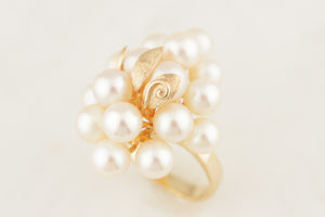 VINTAGE c1940/50 PEARL AND GOLD LEAF CLUSTER RING 14ct GOLD