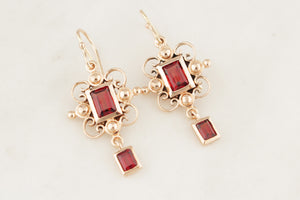 MODERN VICTORIAN STYLE GARNET EARRINGS 9ct GOLD