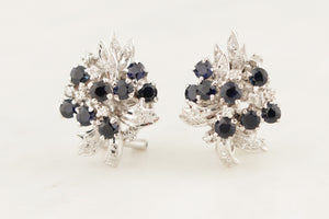 VINTAGE c1940 SAPPHIRE & DIAMOND EARRINGS 18ct WHITE GOLD