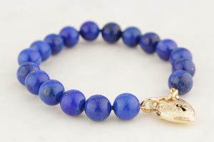 LAPIS LAZULI BRACELET WITH ANTIQUE 9ct GOLD HEART LOCKET