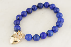 LAPIS LAZULI BRACELET WITH ANTIQUE 9ct GOLD HEART LOCKET